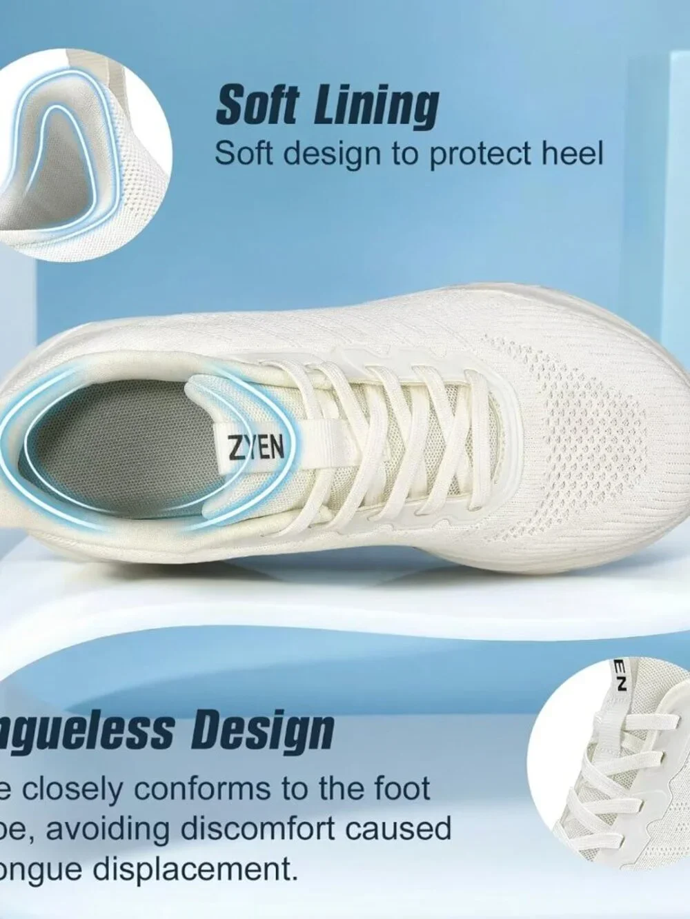 Women's White Walking Shoes Non-Slip Breathable Mesh Athletic Sneakers